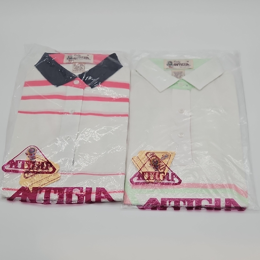 Antigua Polo Shirts with Pink and Green Stripes